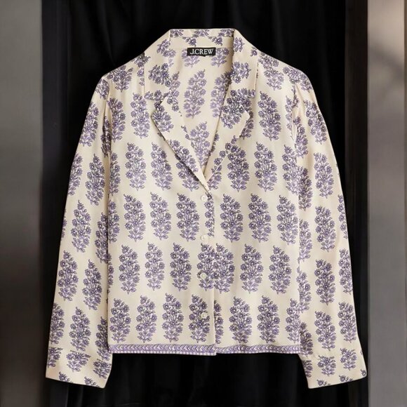J. Crew Camp-collar button-up shirt in blooming lilac block print Size XL - Picture 2 of 10